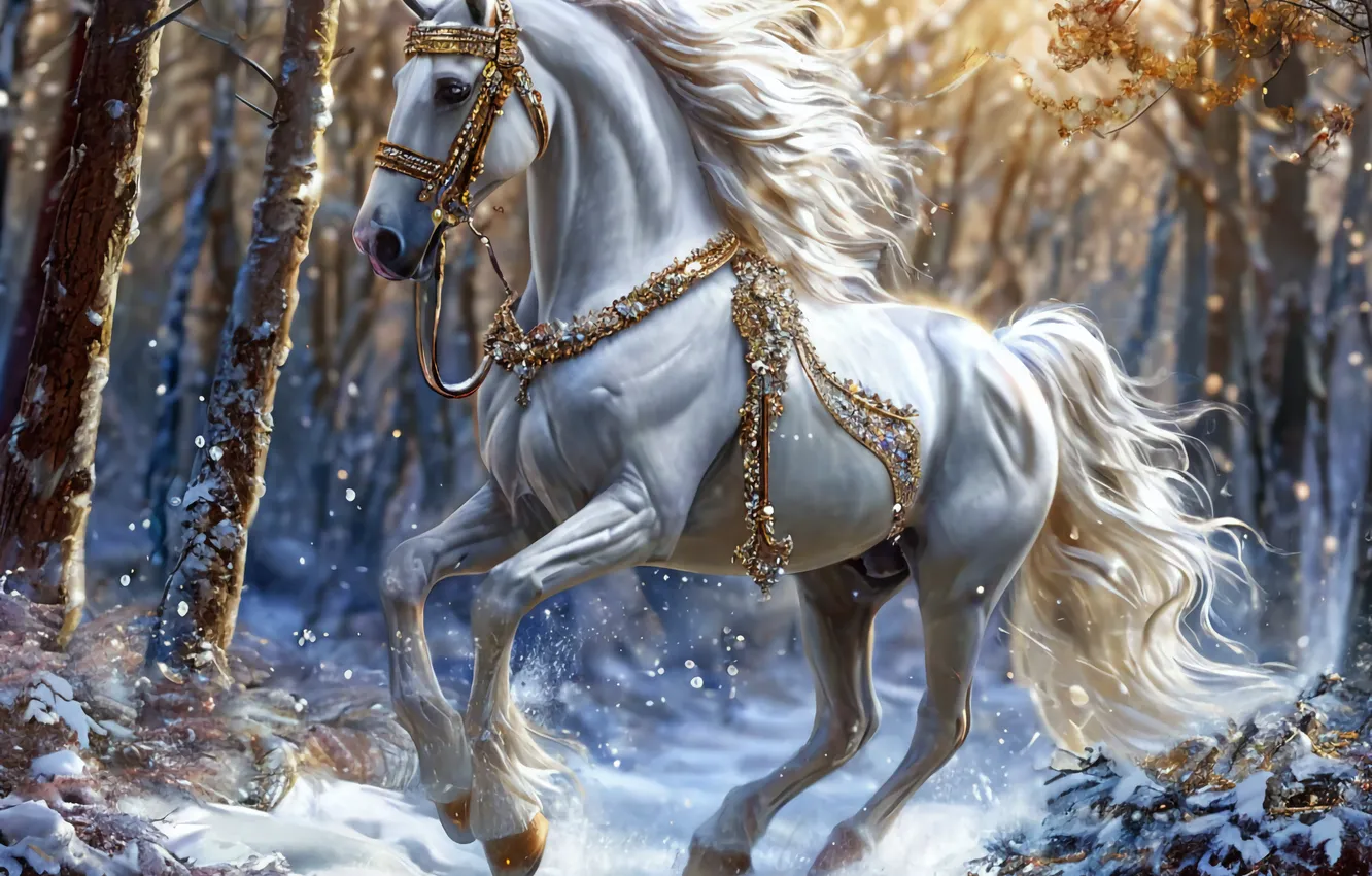 Photo wallpaper winter, animal, horse, magically