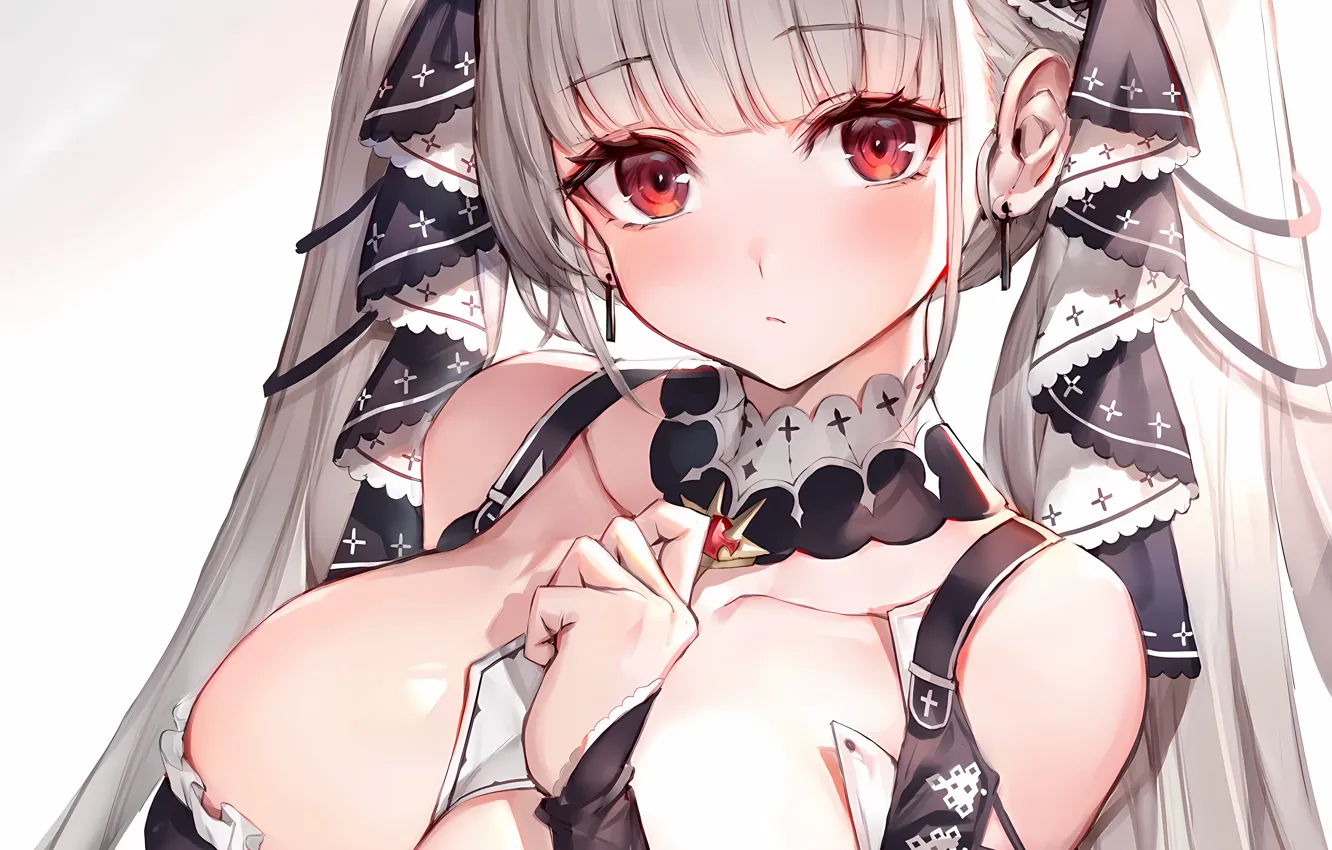 Photo wallpaper girl, sexy, cleavage, blouse, long hair, boobs, anime, beautiful