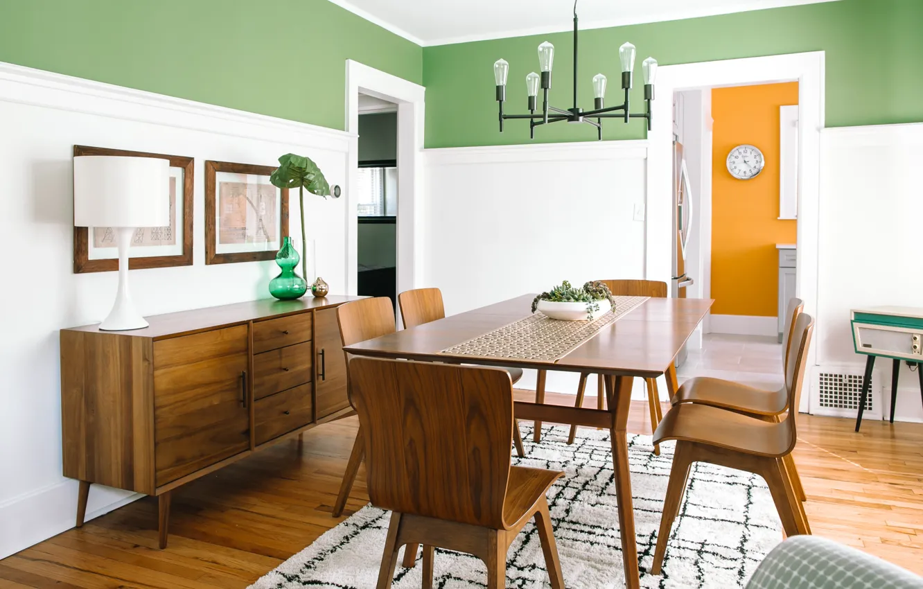 Photo wallpaper design, room, interior, retro style, dining room, Apartment Therapy