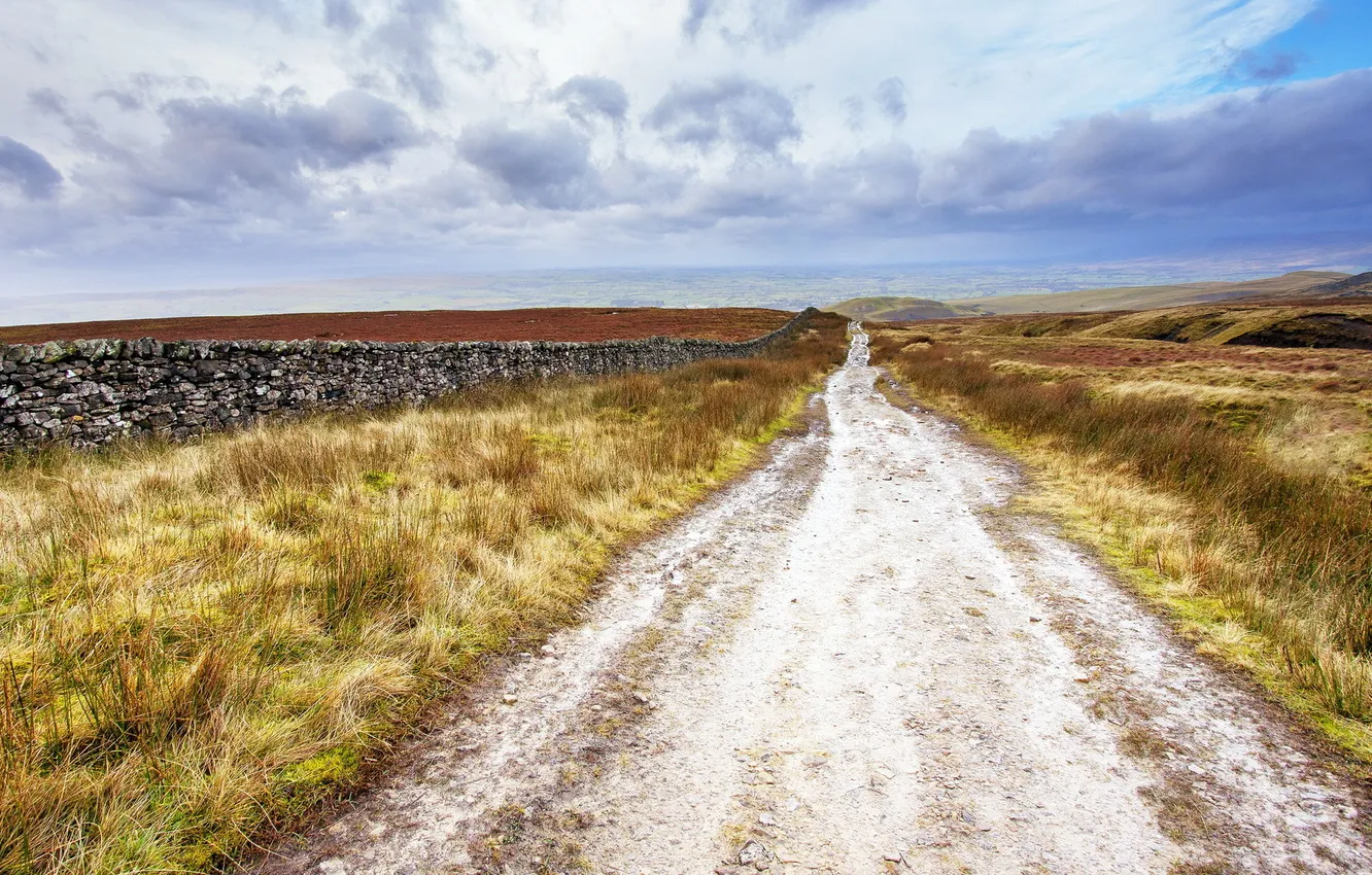 Photo wallpaper road, field, landscape, the fence