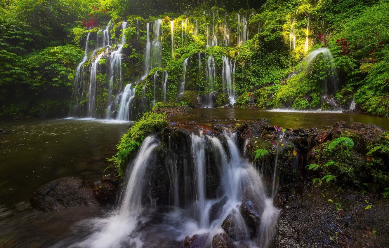 Photo wallpaper river, waterfall, Bali, Indonesia, cascade, Bali, Indonesia, Banyu Wana Amertha Waterfall