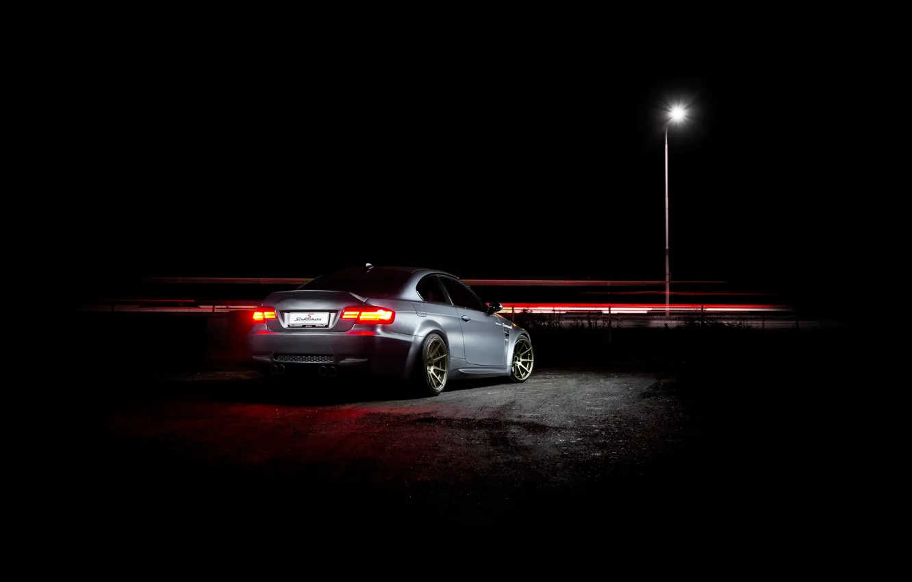 Photo wallpaper night, grey, bmw, BMW, lantern, grey, night, back