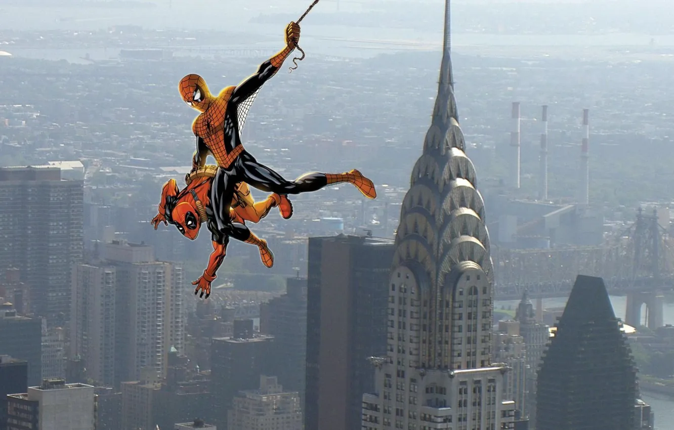 Photo wallpaper Deadpool, Marvel, Deadpool, Spider-man, Spider-Man, Peter Parker, Peter Parker, Wade Wilson