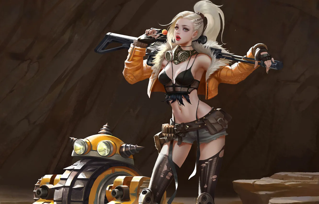 Photo wallpaper Girl, Figure, Blonde, Girl, Costume, Weapons, Sexy, Fiction