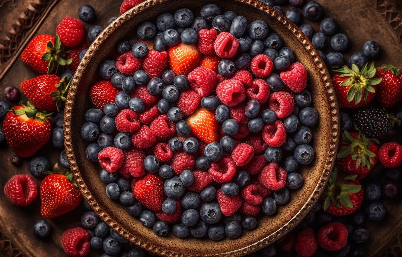 Photo wallpaper berries, food, fruit, different, a lot, juicy, delicious, cuts