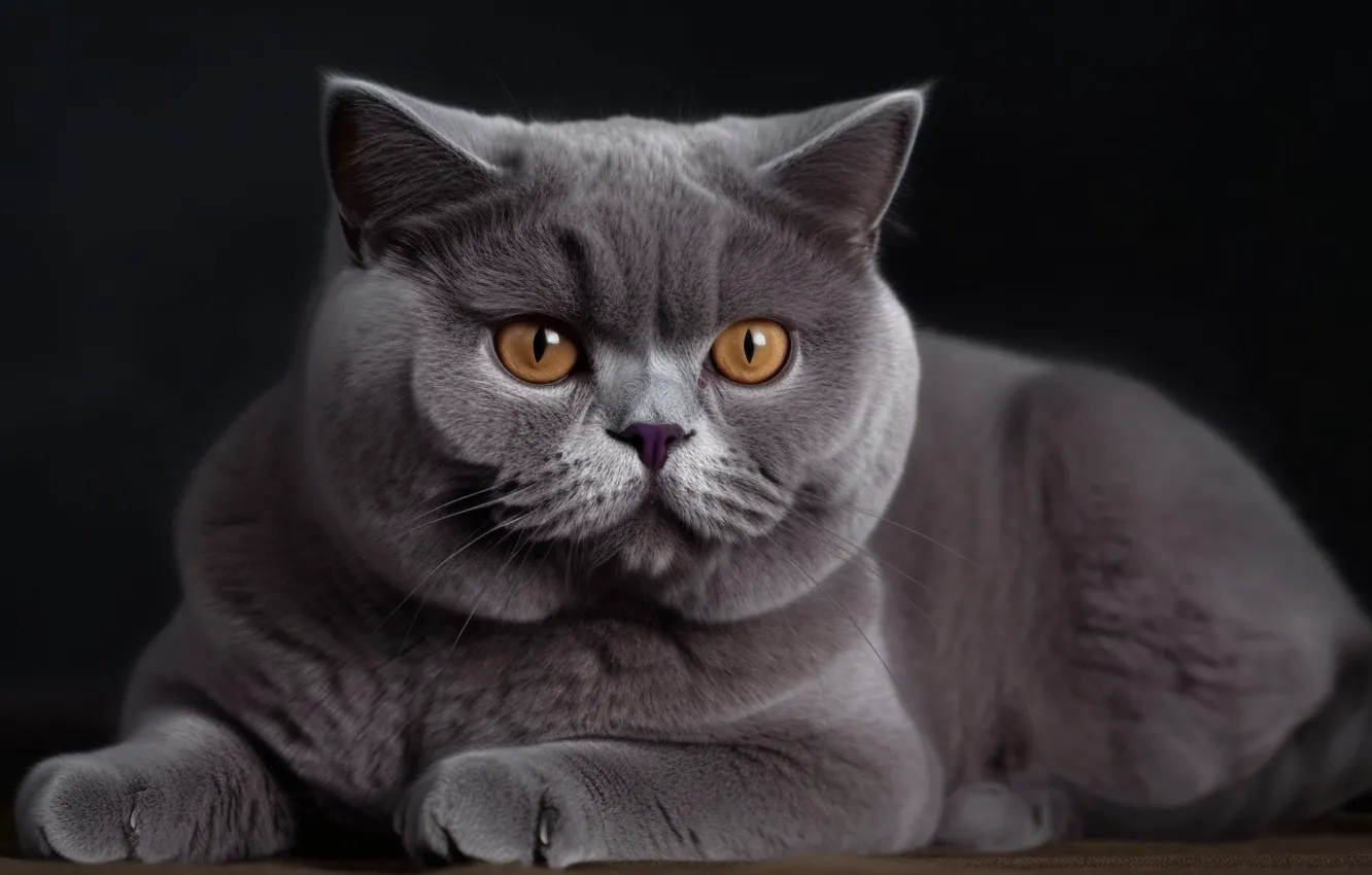 Photo wallpaper cat, cat, look, grey, portrait, art, lies, black background