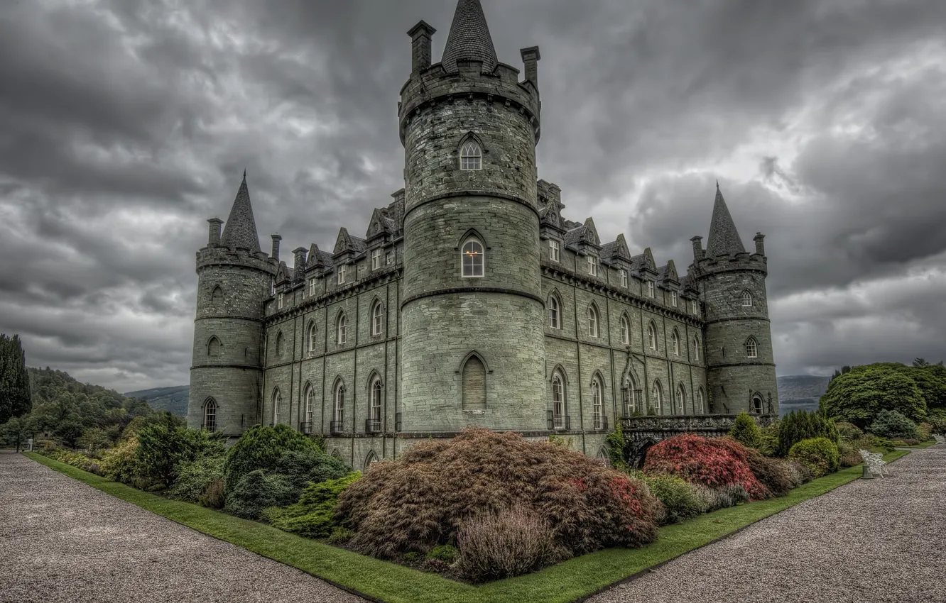 Photo wallpaper Scotland, the bushes, Scotland, Inveraray Castle, Inveraray Castle