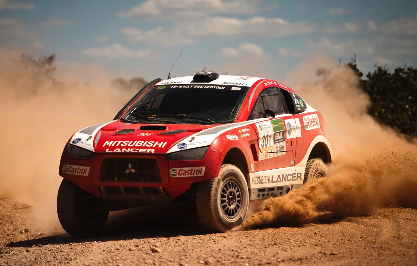 Photo wallpaper Auto, Dust, Sport, Desert, Machine, Speed, Race, Mitsubishi