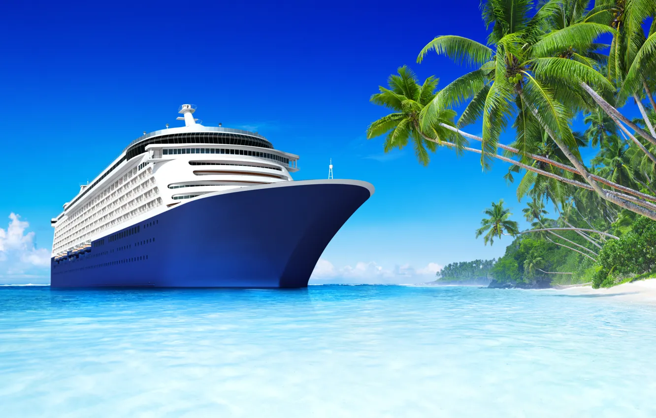 Photo wallpaper sea, beach, tropics, palm trees, stay, ship, beach, sea