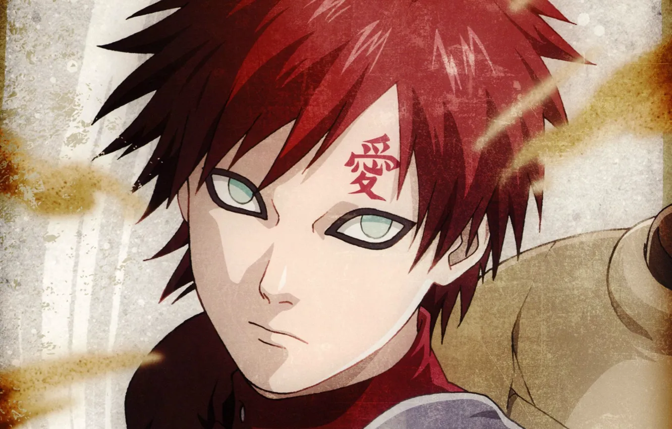 Photo wallpaper sand, eyes, look, face, tattoo, ninja, ninja, red hair