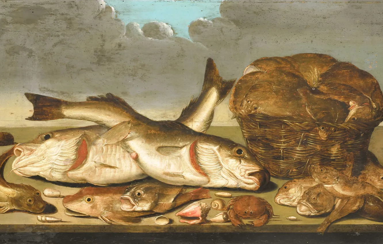 Photo wallpaper oil, picture, Still life with fish, 1638, Willem Ormea