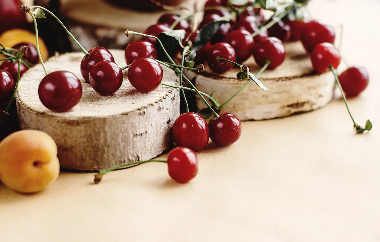 Photo wallpaper cherry, berries, a lot