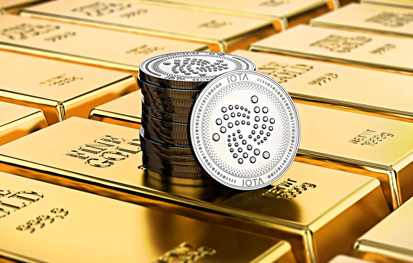 Photo wallpaper gold, blur, gold, cryptocurrency, IOTA, tention, iota