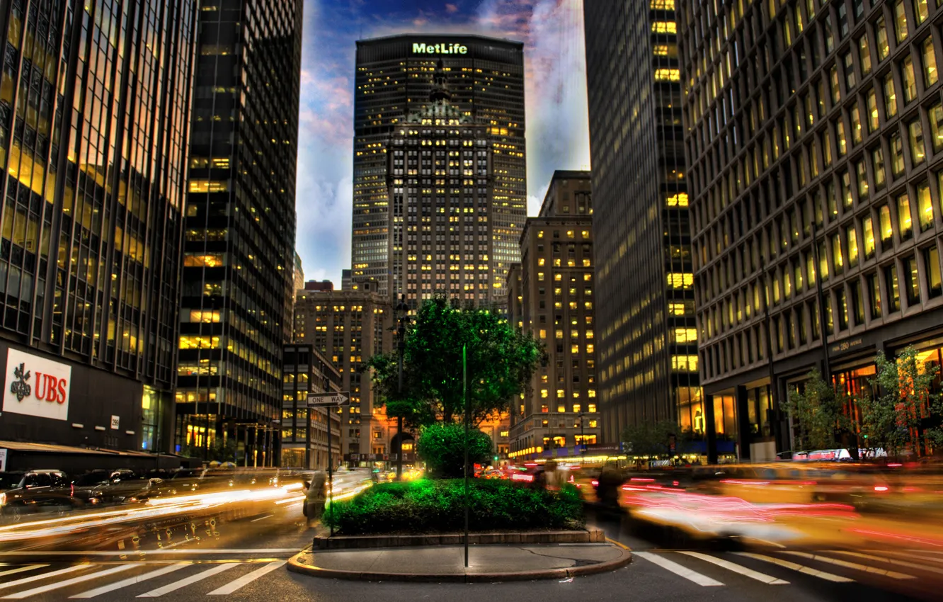 Photo wallpaper road, the sky, clouds, city, the city, building, Zebra