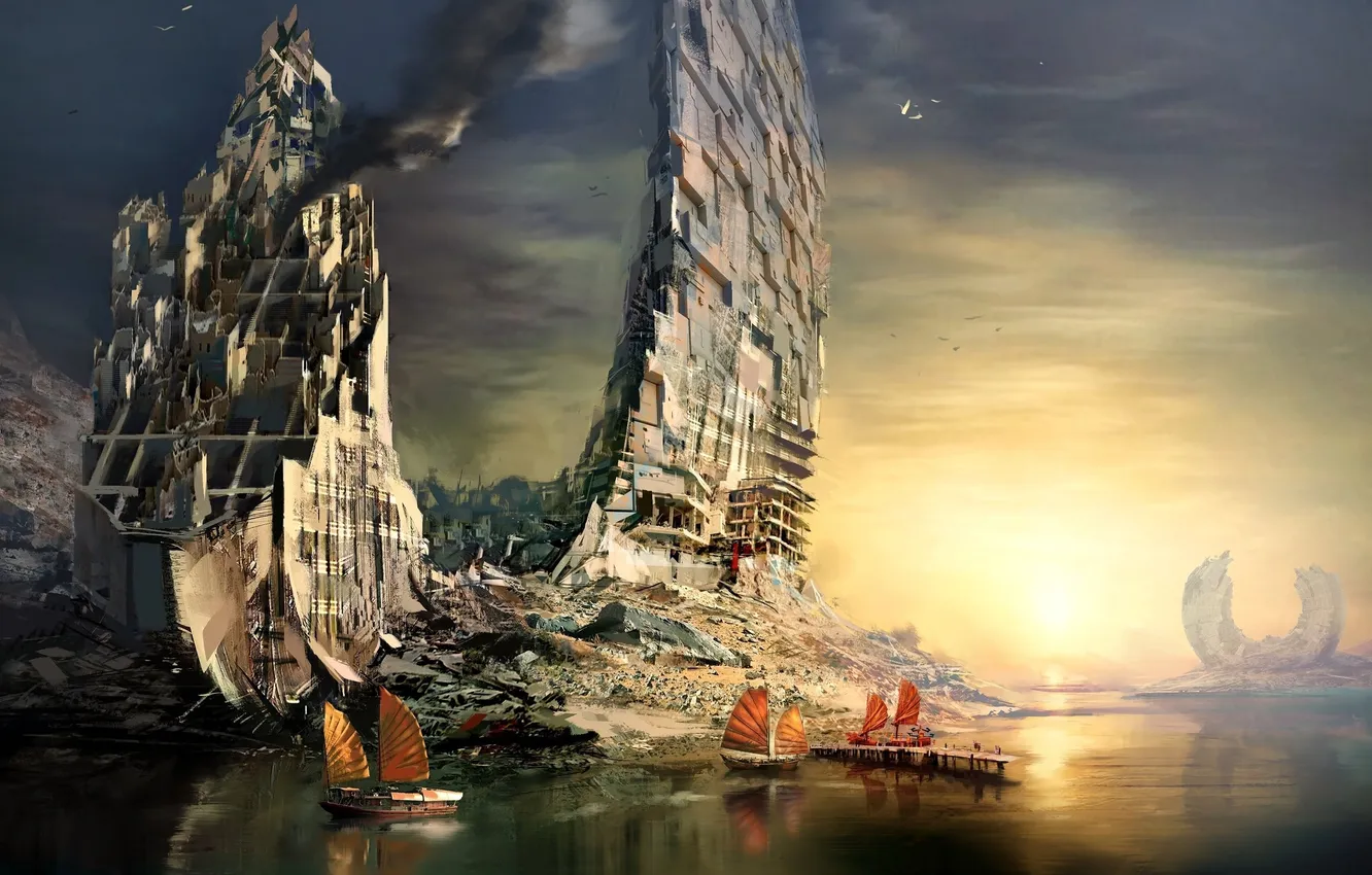 Photo wallpaper the city, ship, Guild Wars 2, harbour
