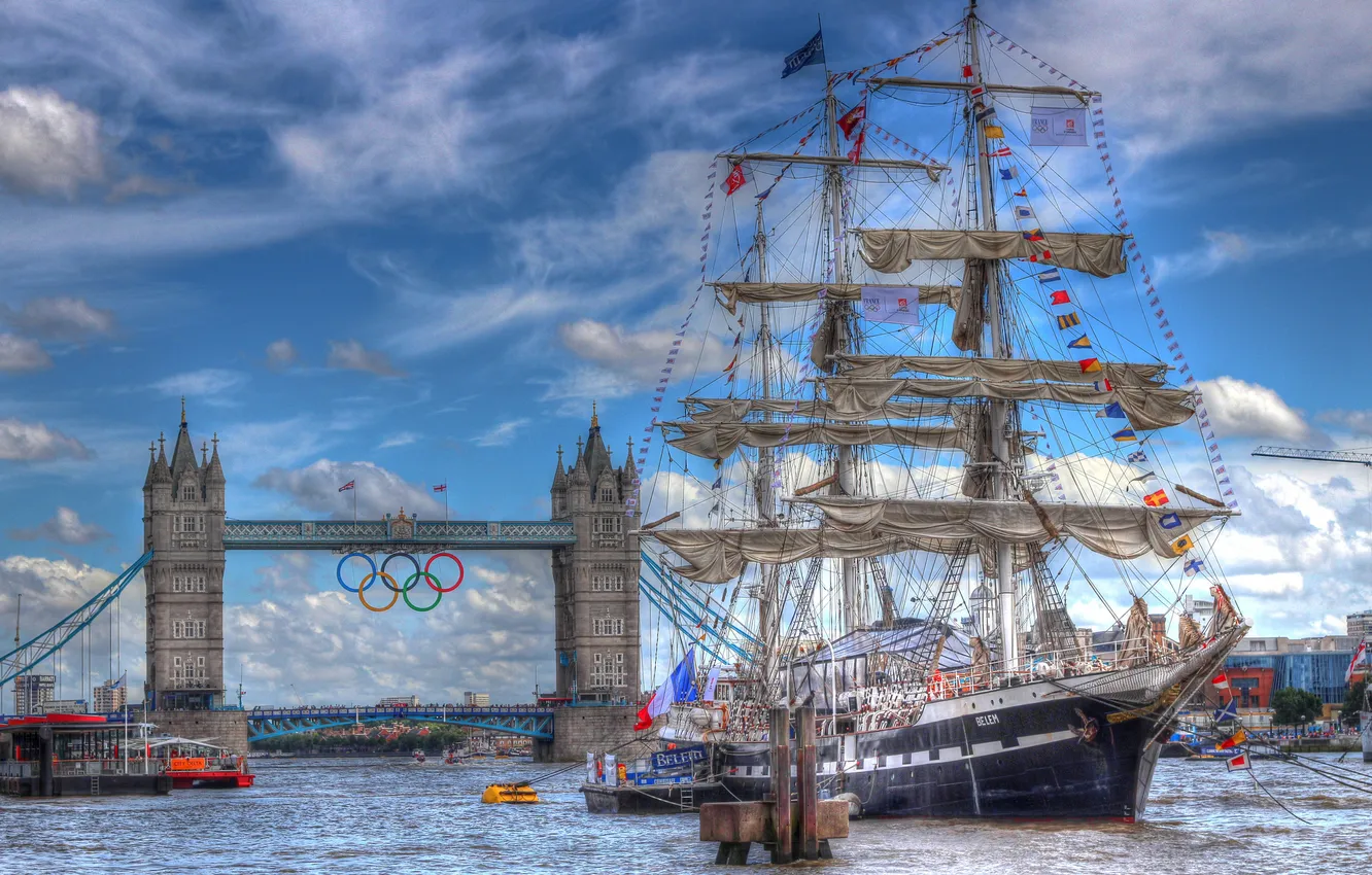 Photo wallpaper river, England, London, sailboat, Thames, Tower bridge, Tower Bridge, London