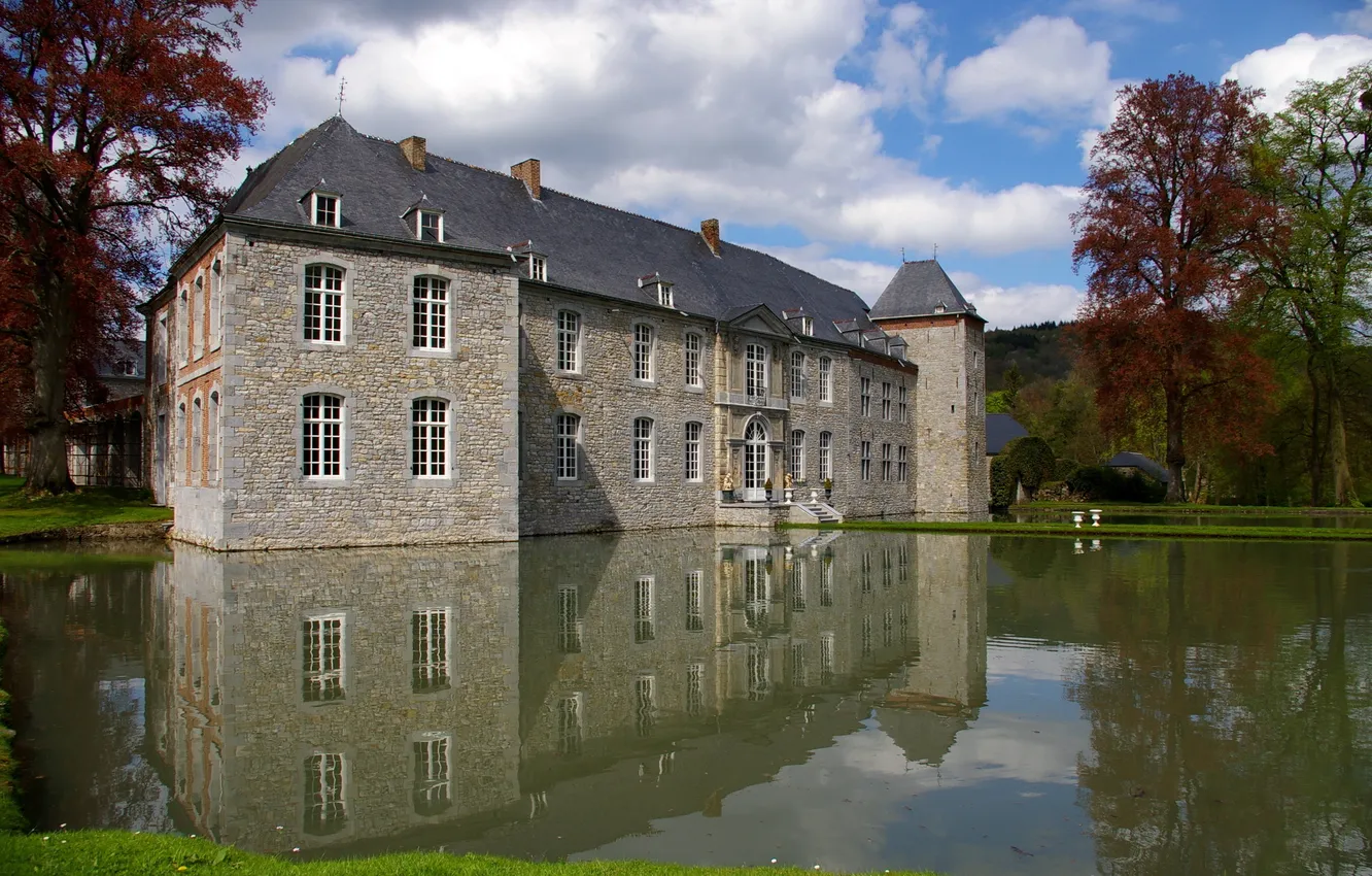 Photo wallpaper water, trees, nature, pond, Castle, castle