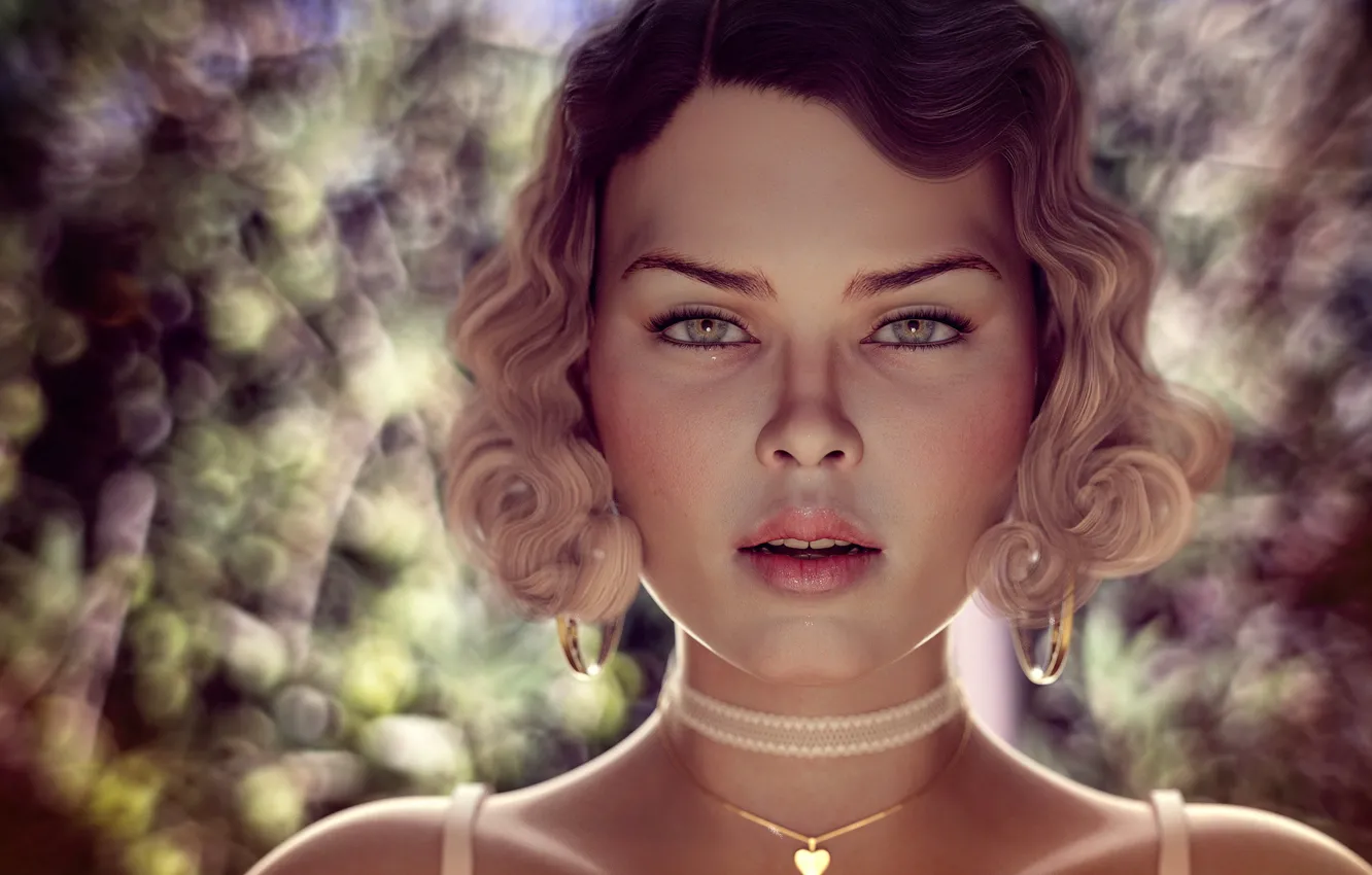 Photo wallpaper eyes, look, girl, light, decoration, face, rendering, background