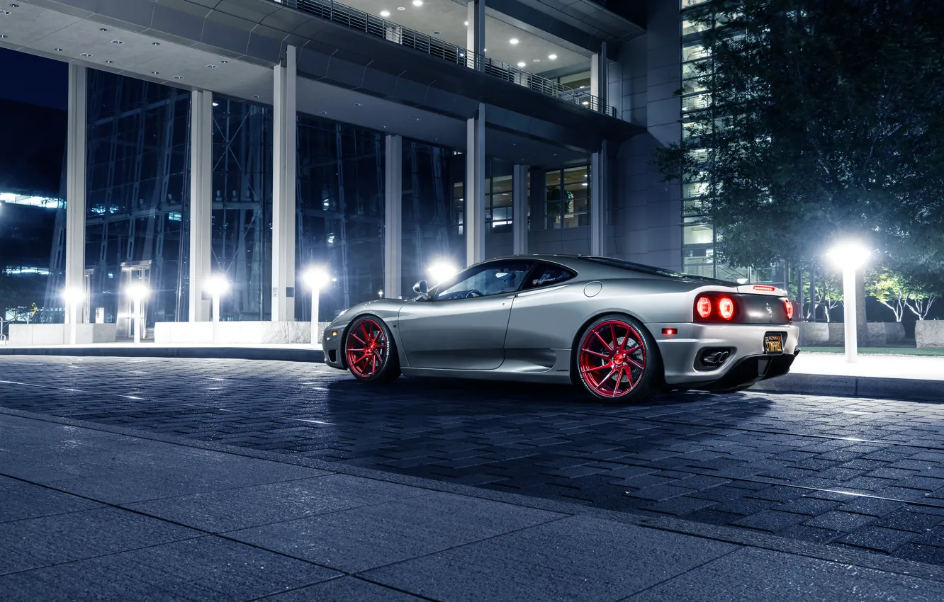 Photo wallpaper Ferrari, 360, Modena, Supercar, Silver, Wheels, Before, Rear