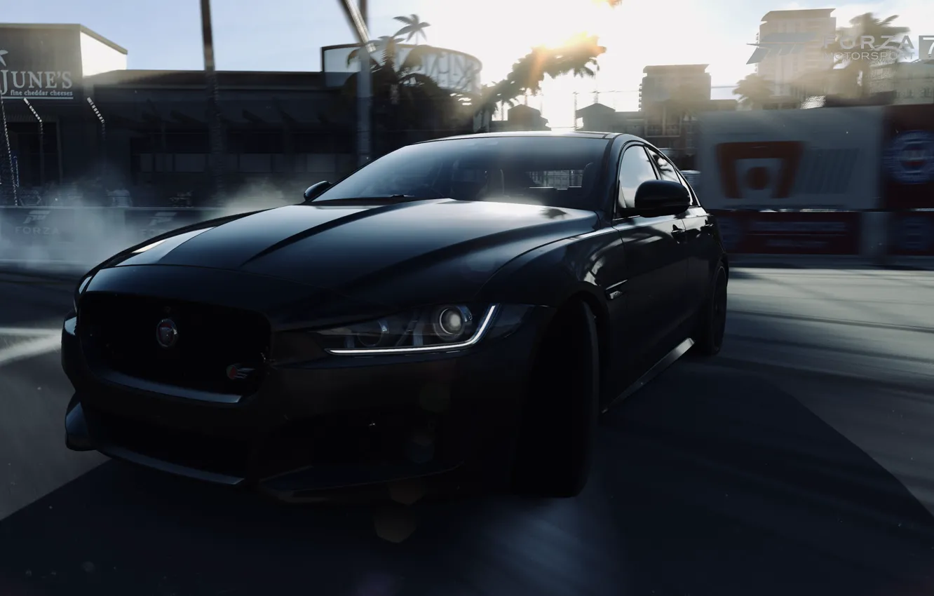 Photo wallpaper HDR, Jaguar, Drift, Sun, Smoke, Game, FM7, UHD