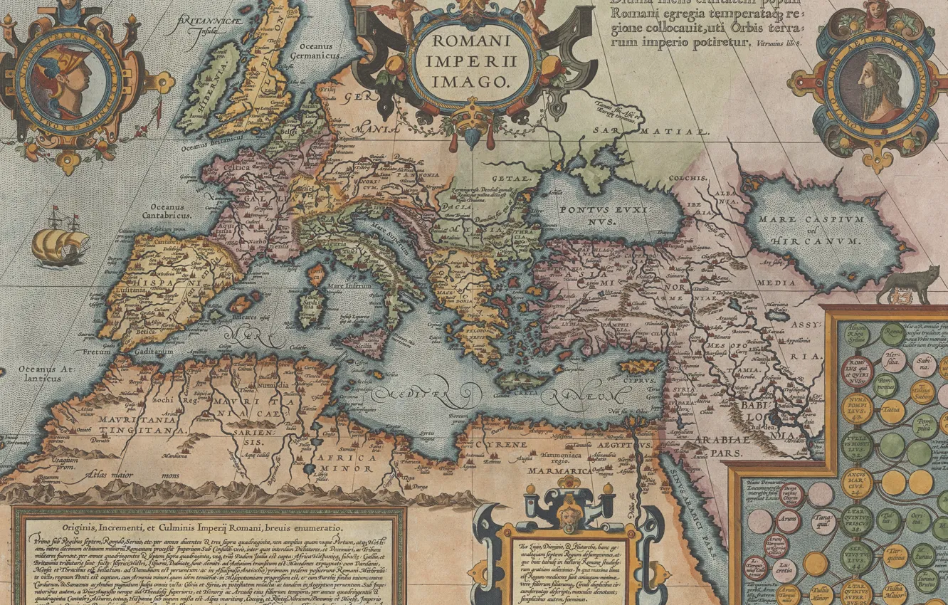 Photo wallpaper The Roman Empire, Roman Empire, old maps, old maps, Abraham Ortelius, Abraham Ortelli, 1592, Histroical …
