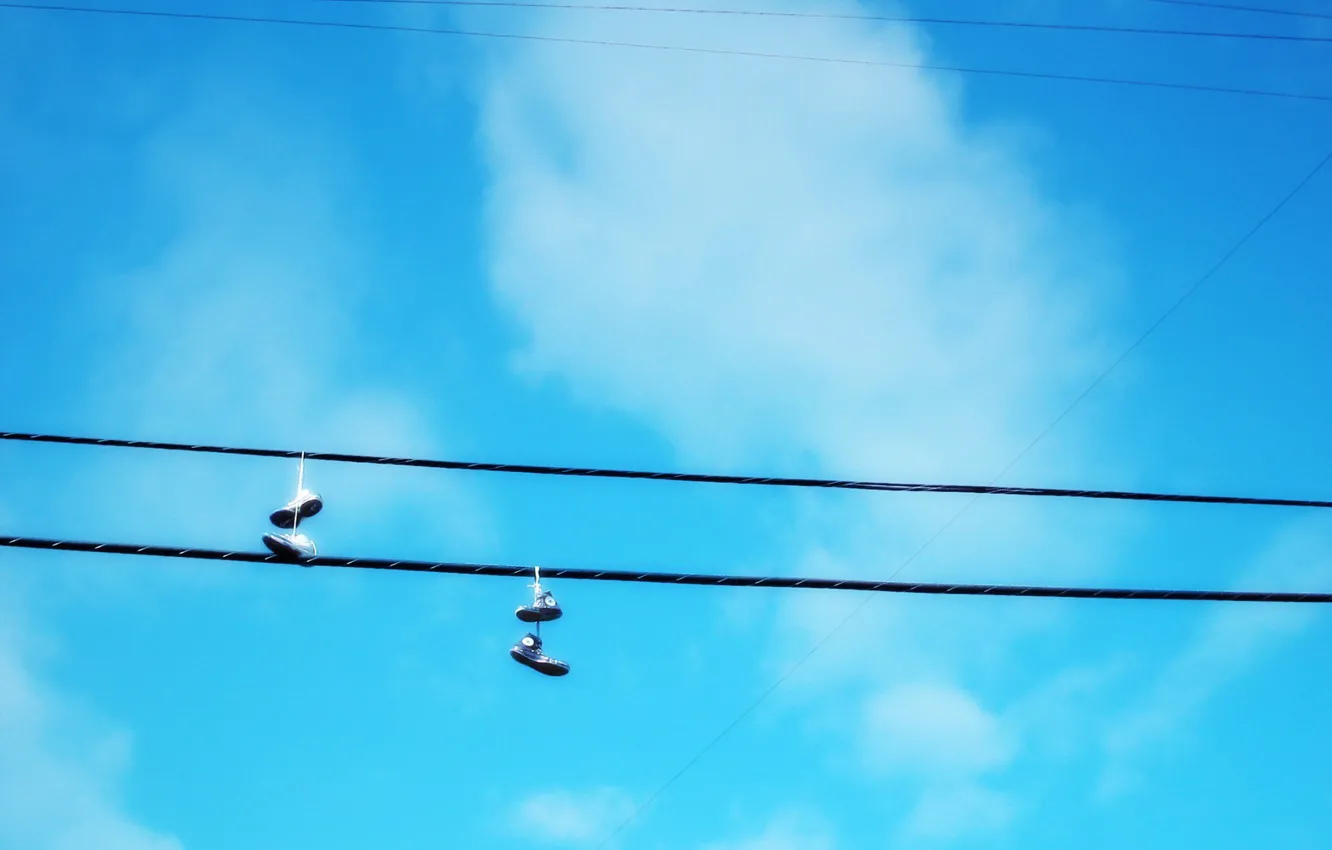 Photo wallpaper the sky, shoes, Wire