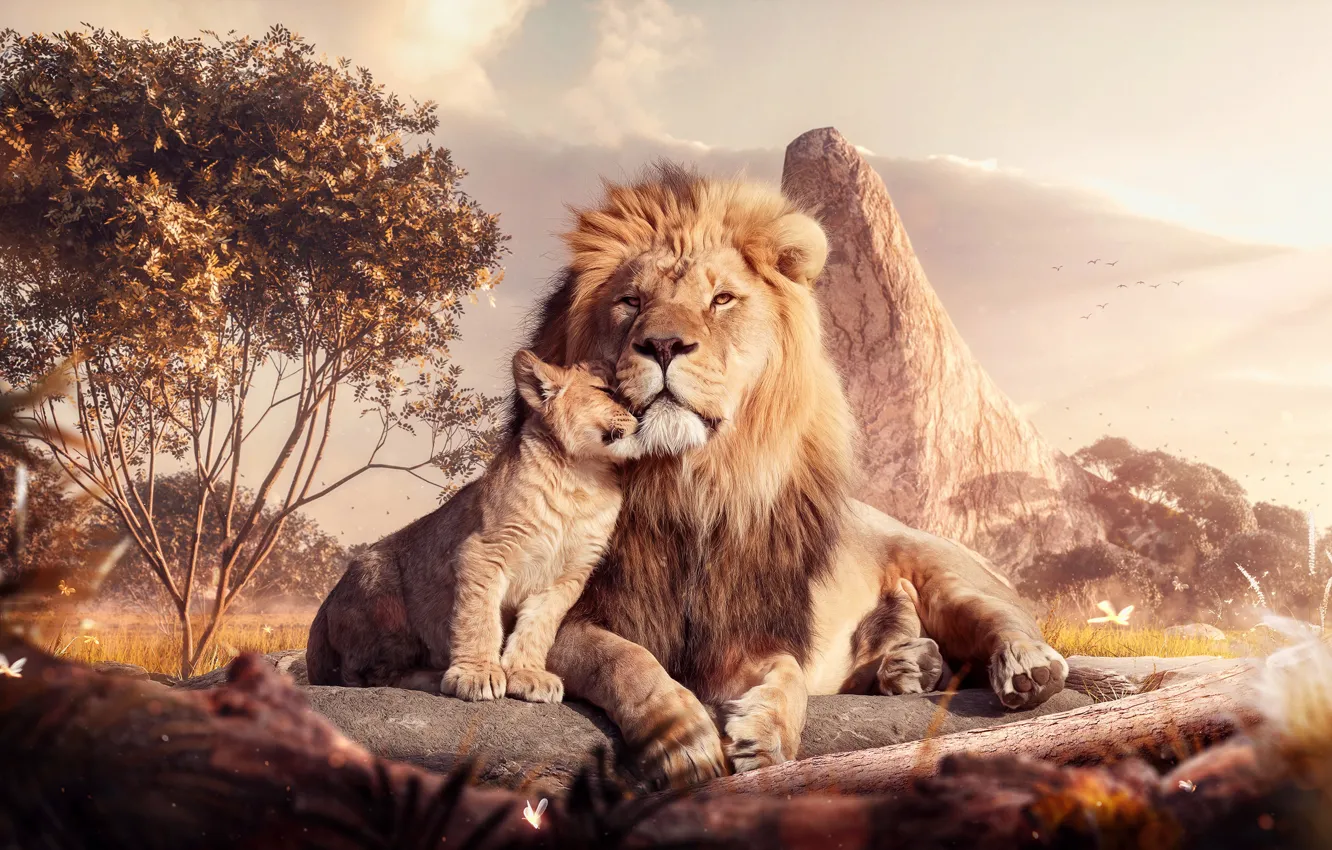 Photo wallpaper cat, style, animal, cartoon, predator, Leo, father, art