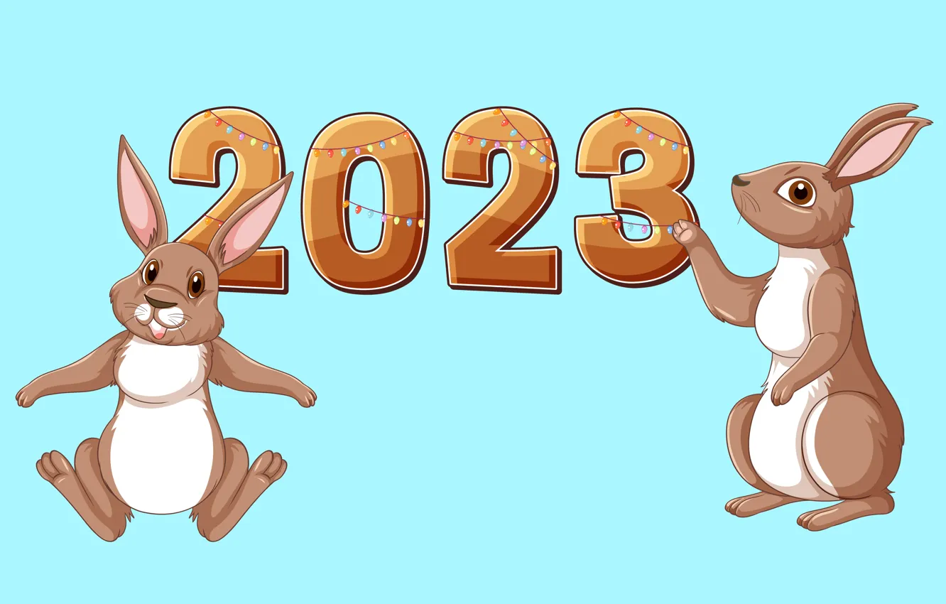 Photo wallpaper pose, figure, graphics, new year, hare, rabbit, figures, pair