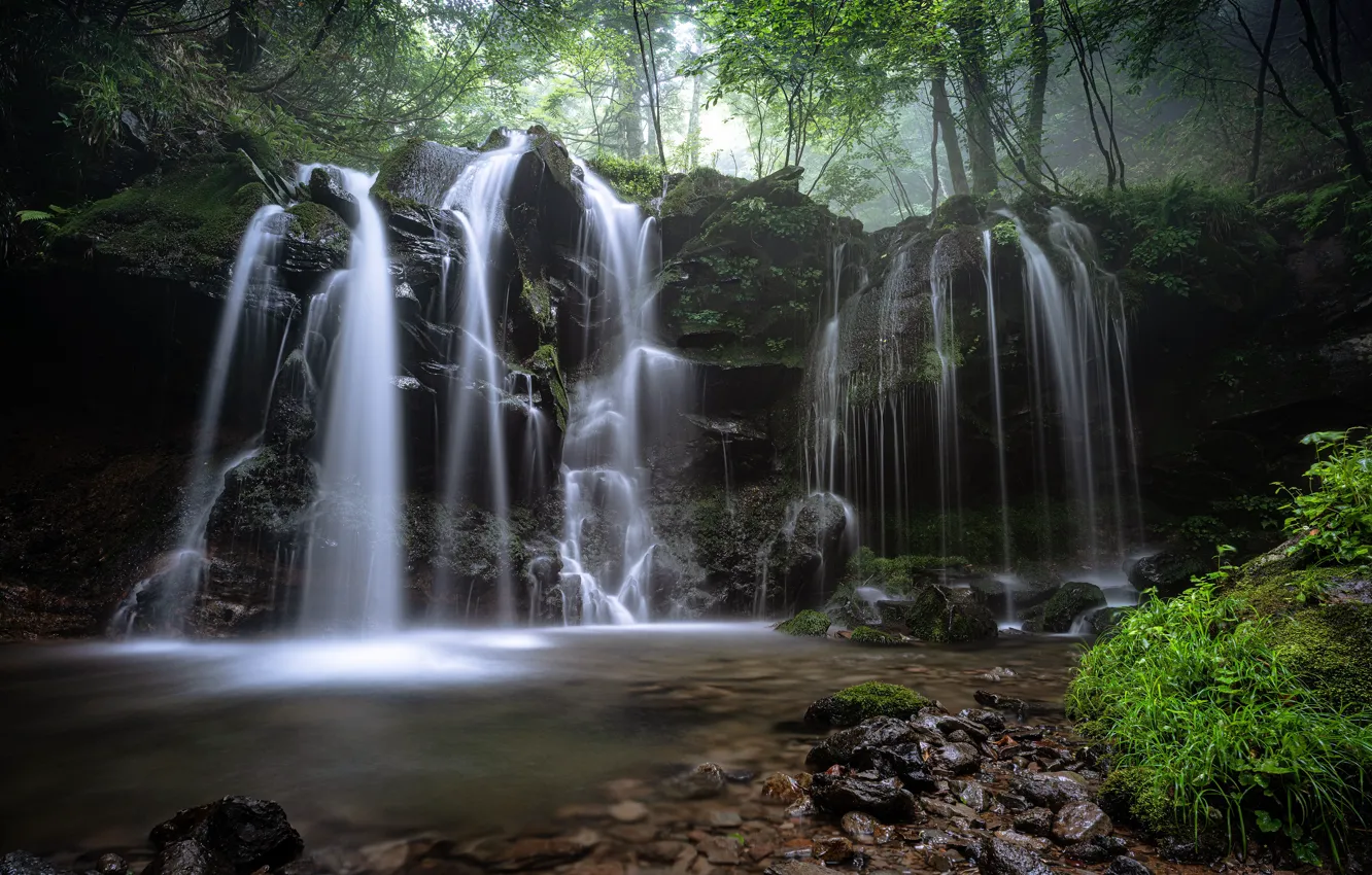 Photo wallpaper waterfall, rocks, stream