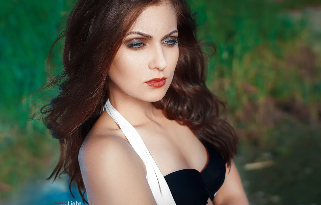 Photo wallpaper pose, model, portrait, makeup, hairstyle, brown hair, bokeh, Olga