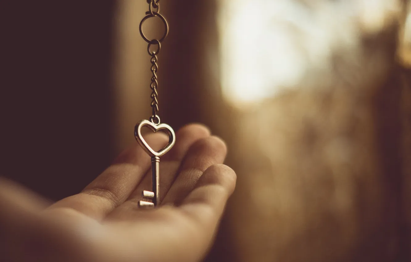 Photo wallpaper heart, key, palm