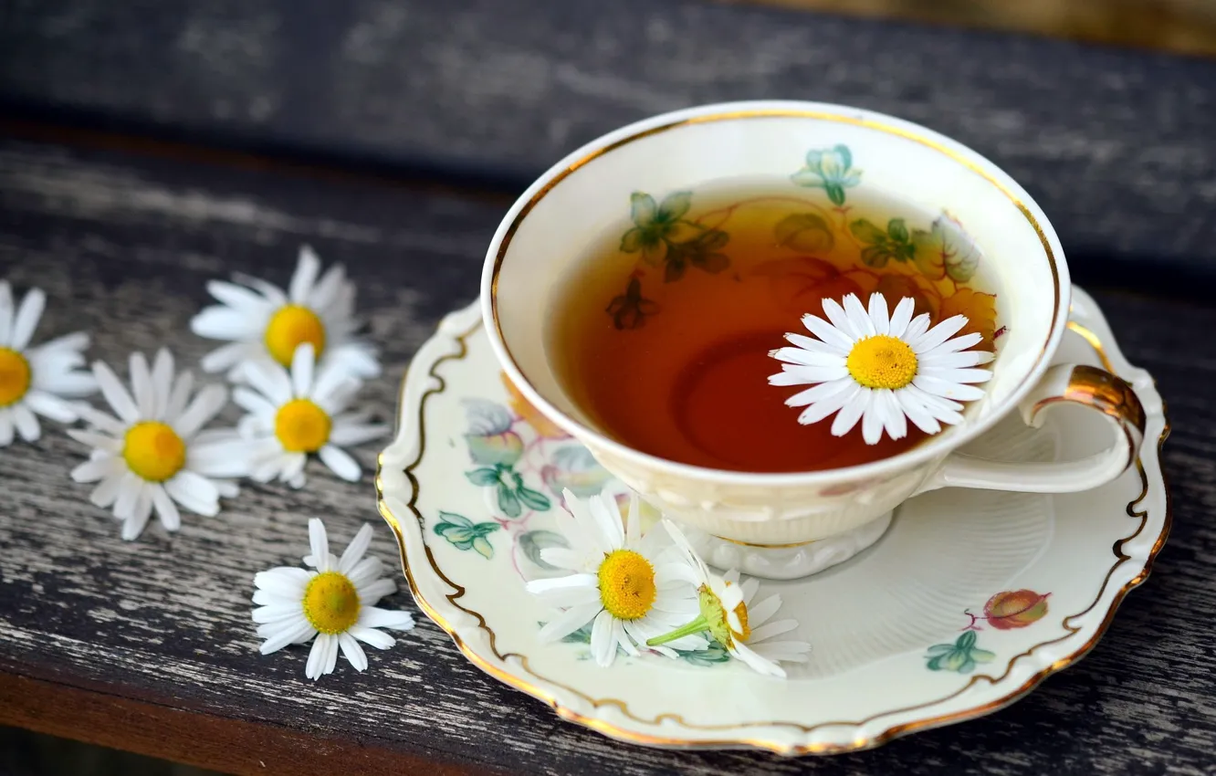 Photo wallpaper tea, chamomile, Cup
