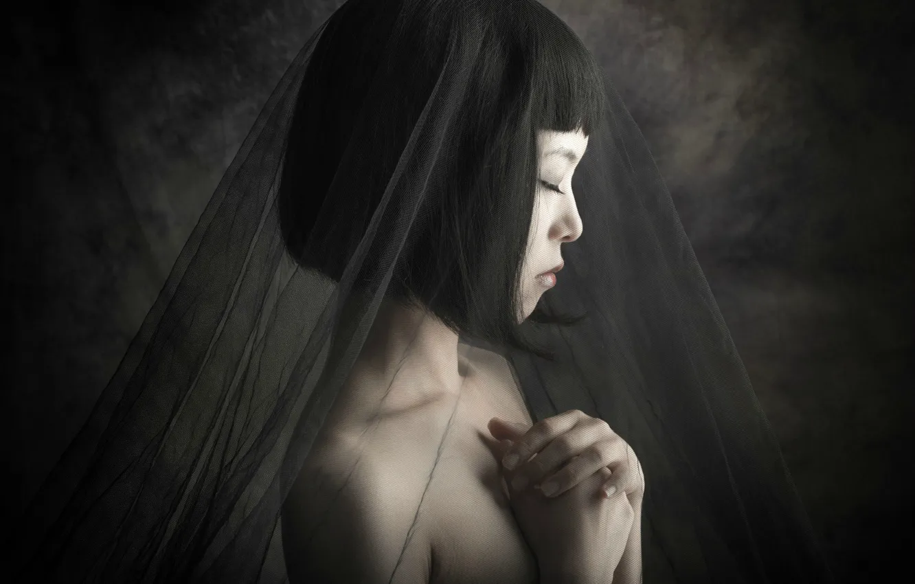 Photo wallpaper girl, profile, black veil