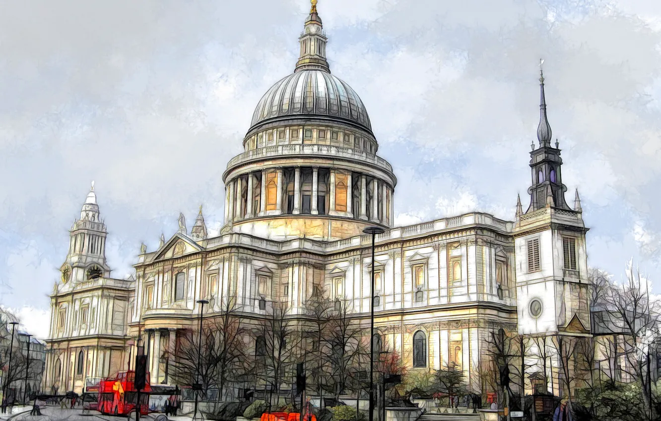 Photo wallpaper the city, paint, figure, England, London, St. Paul's Cathedral