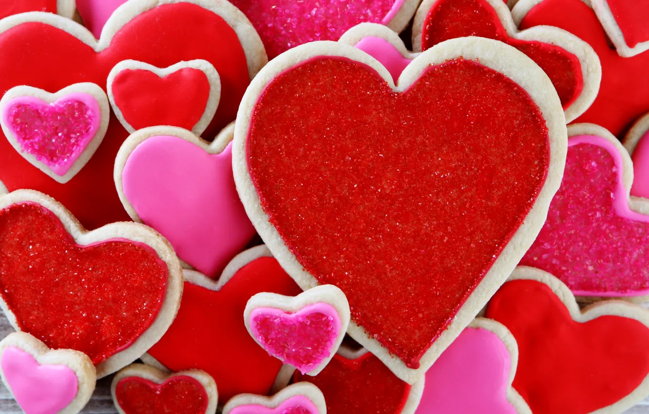 Photo wallpaper cookies, red, love, Valentine, heart, romantic, gift, cookies