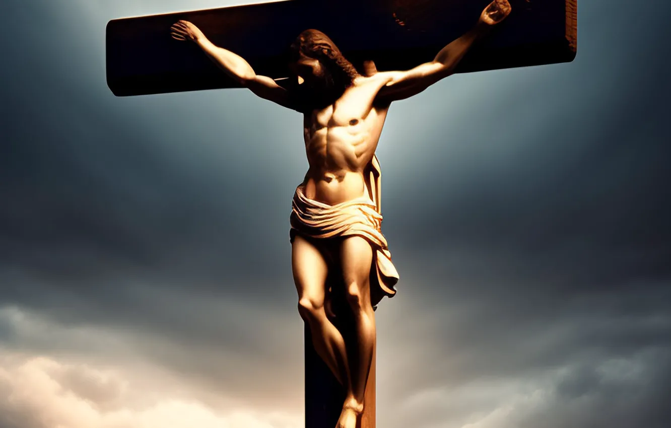 Photo wallpaper cross, male, religion, the crucifixion, Jesus Christ, digital art, AI art, The Art of Artificial …