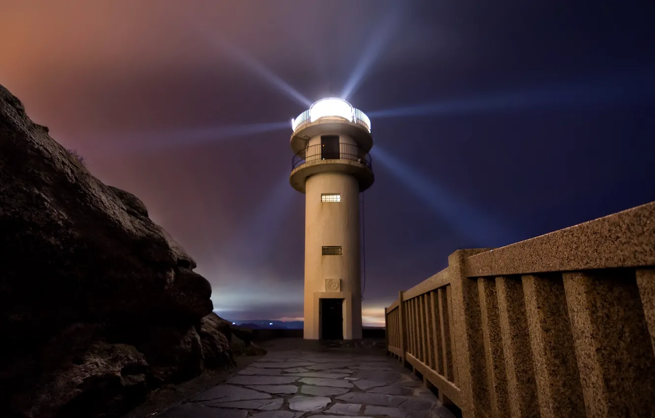Photo wallpaper night, shore, lighthouse