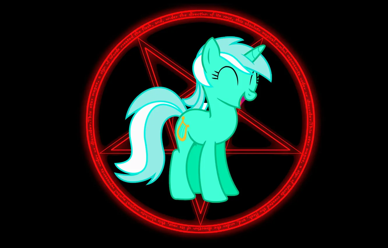 Photo wallpaper pony, black background, pentagram, Pony, Lyra, Lyra Heartstrings, Satanism