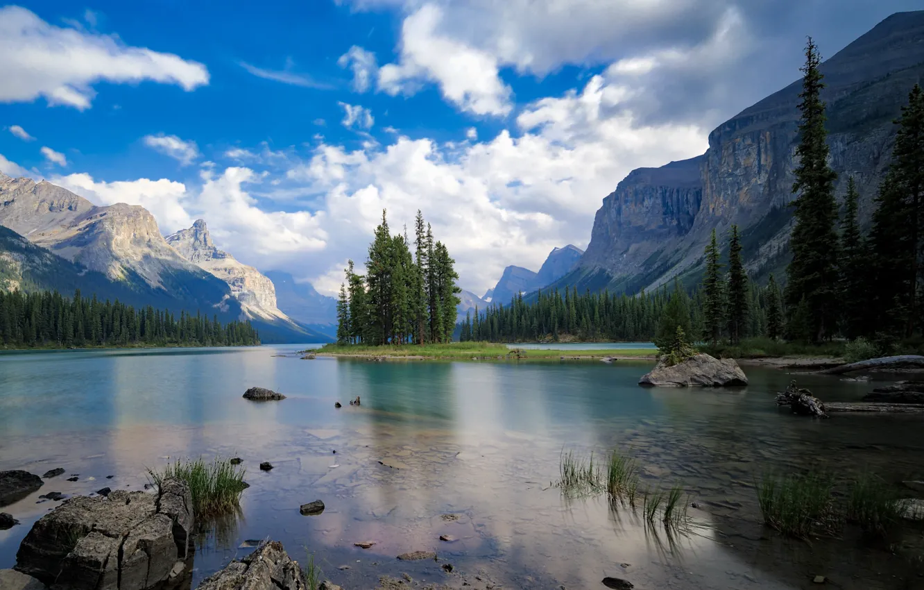 Photo wallpaper Canada, Albert, Jasper national Park, Spirit Island, Lake Malin