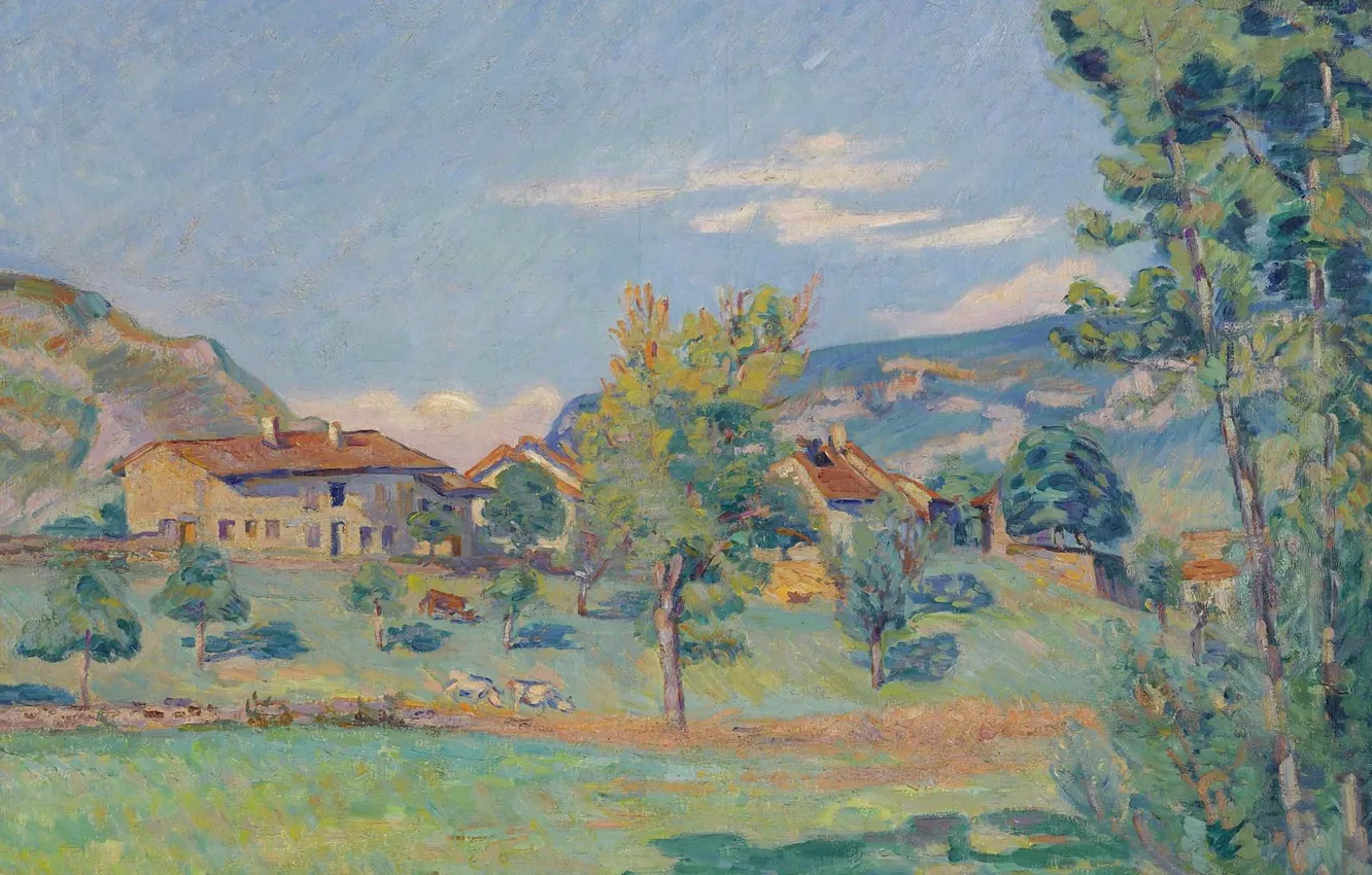 Photo wallpaper landscape, picture, impressionism, Arman Hyomin, Armand Guillaumin, Thouaret. The Banks of the Ain