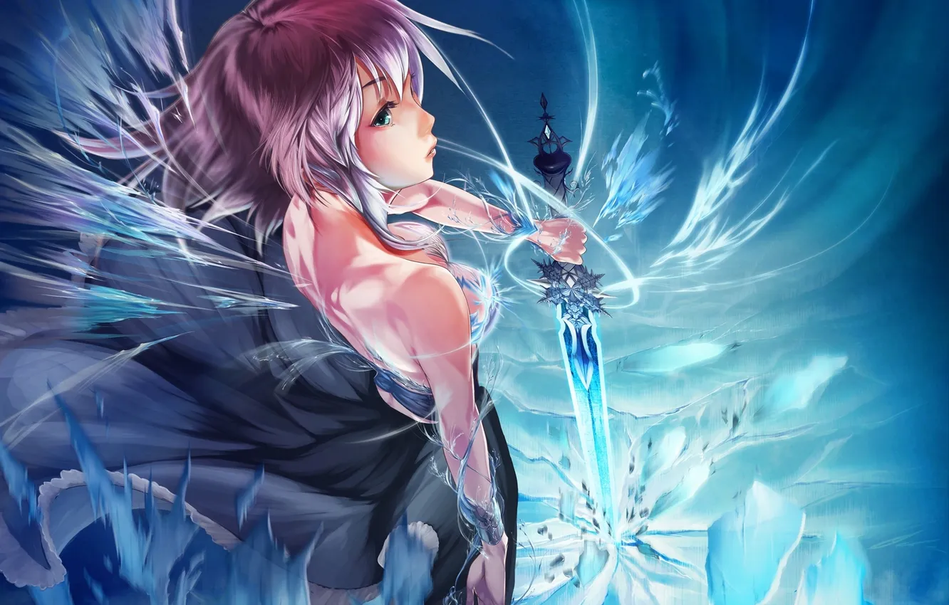 Photo wallpaper look, girl, weapons, the wind, magic, art, takanori yamada