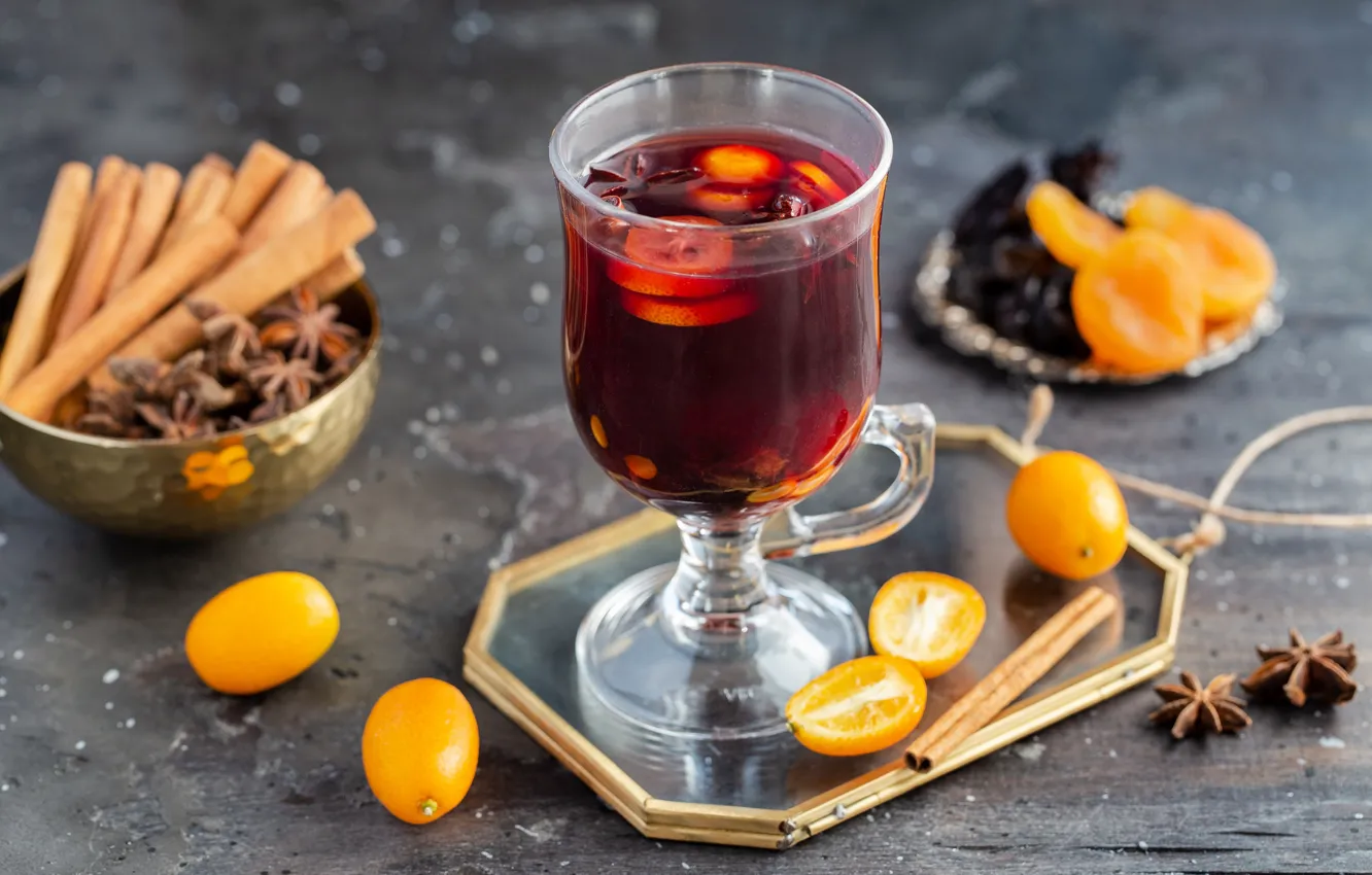 Photo wallpaper tea, cinnamon, kumquat