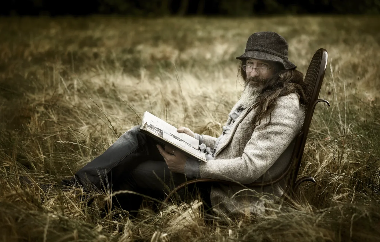 Photo wallpaper nature, people, chair, book