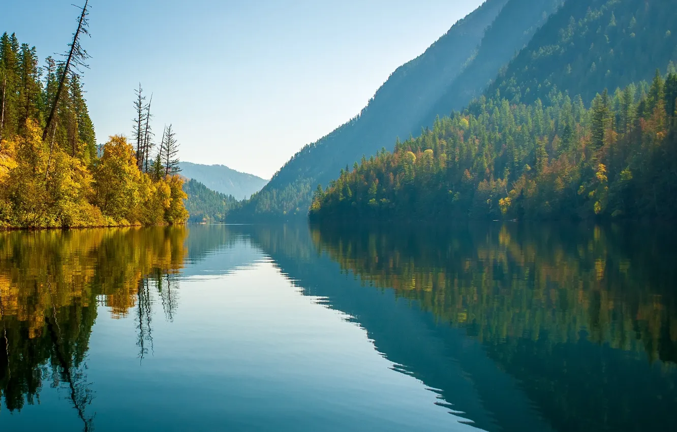 Photo wallpaper autumn, forest, mountains, lake, reflection, Canada, Canada, British Columbia