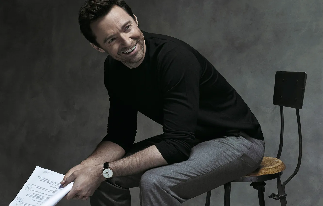 Photo wallpaper smile, advertising, chair, photographer, actor, Hugh Jackman, Hugh Jackman, photoshoot
