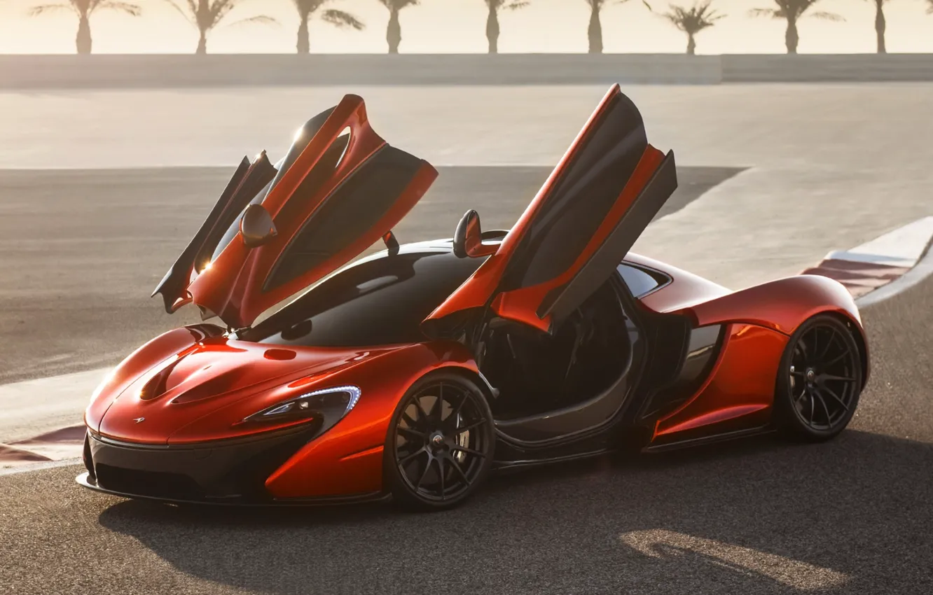 Photo wallpaper Concept, orange, background, McLaren, door, the concept, supercar, the front