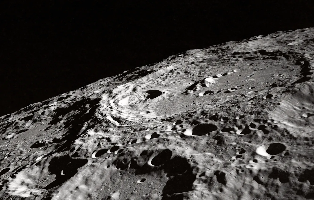 Photo wallpaper moon, grey, gray, craters