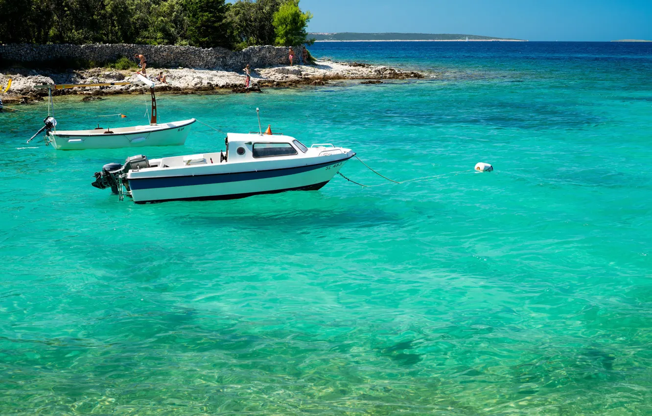Photo wallpaper sea, boat, Lazur, Croatia