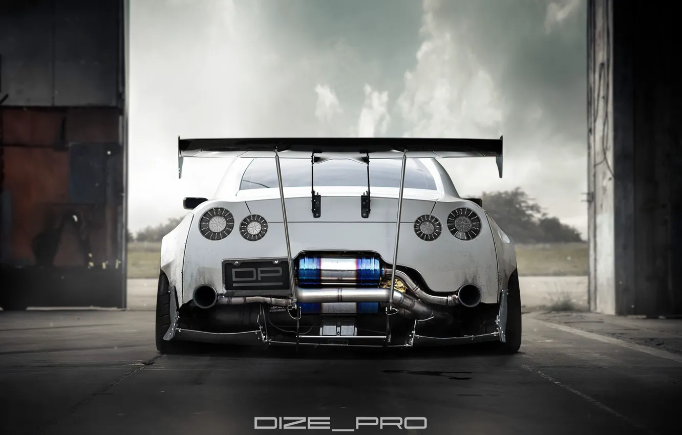 Photo wallpaper machine, auto, white, rendering, GTR, Nissan, GT-R, rear view