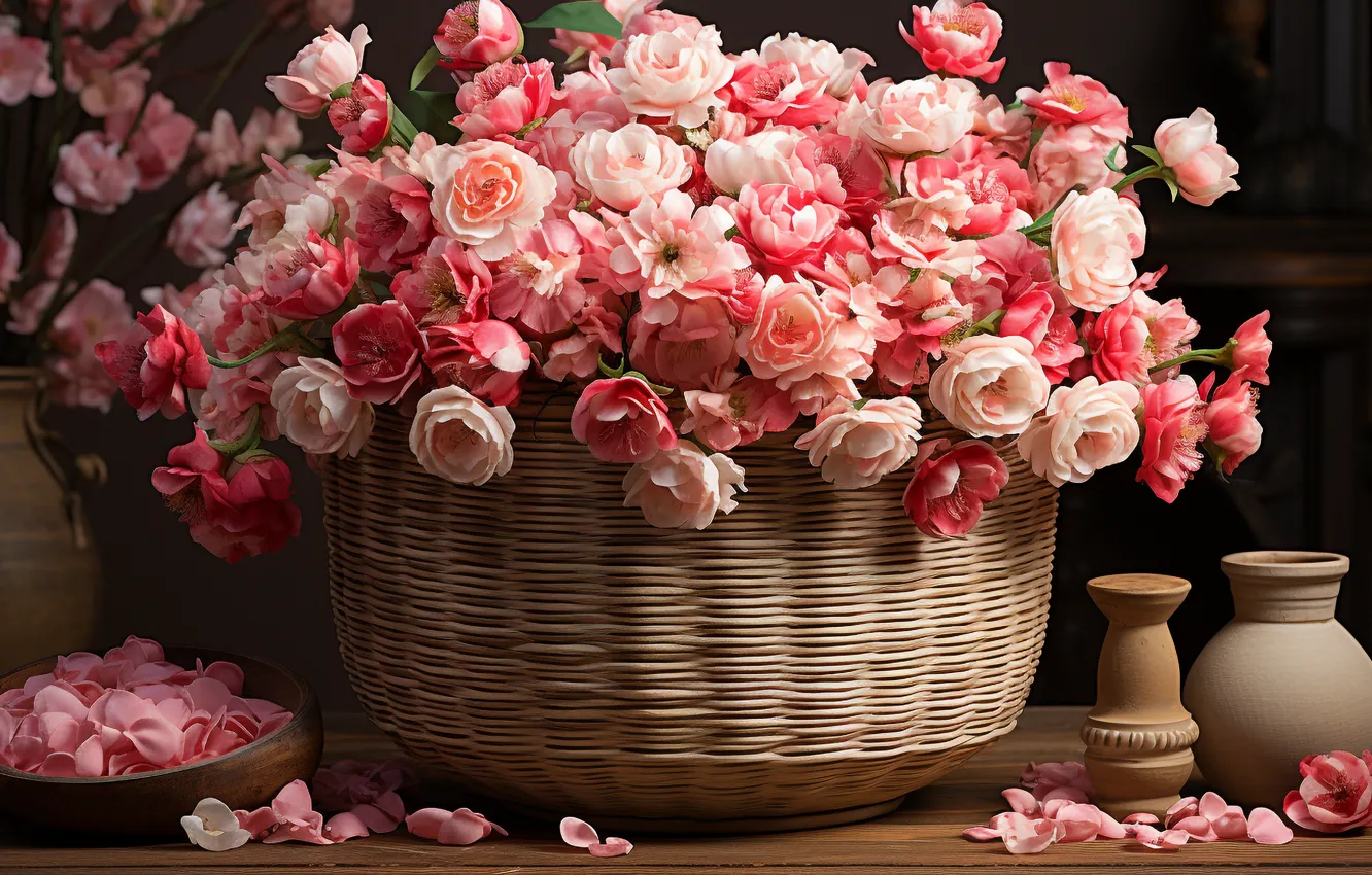 Photo wallpaper roses, bouquet, AI art, neural network